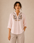 Soft Blush Pink Artisan Embroidered Cotton Shirt