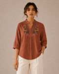 Terracotta Artisan Embroidered Cotton Shirt