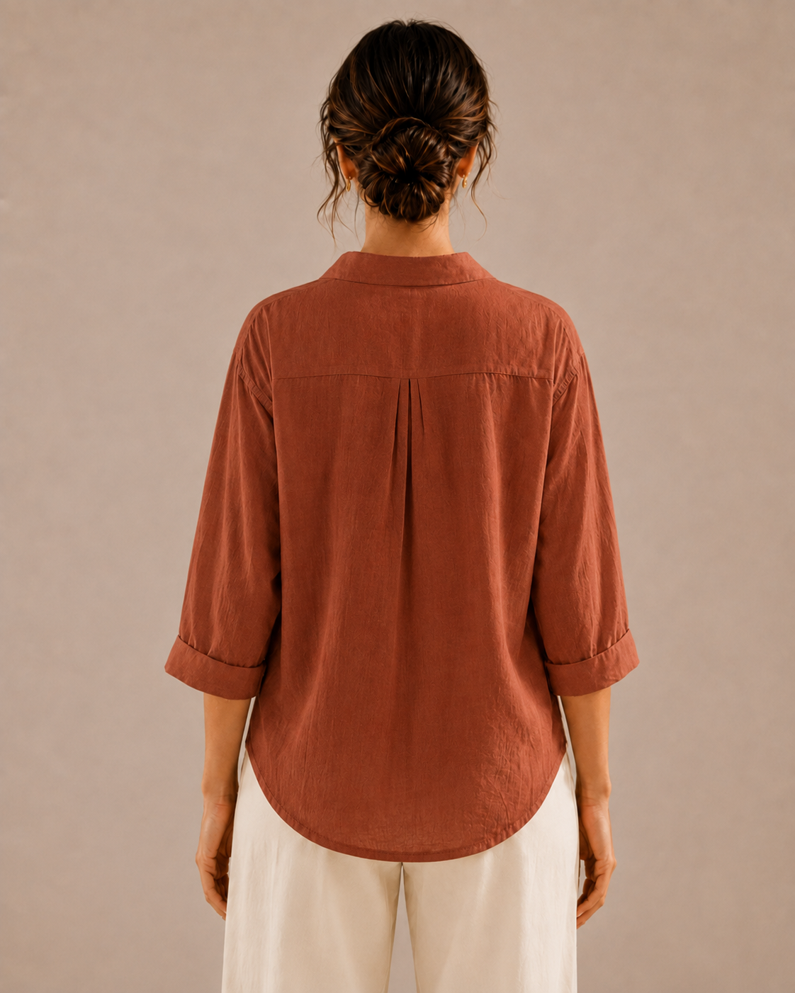 Terracotta Artisan Embroidered Cotton Shirt