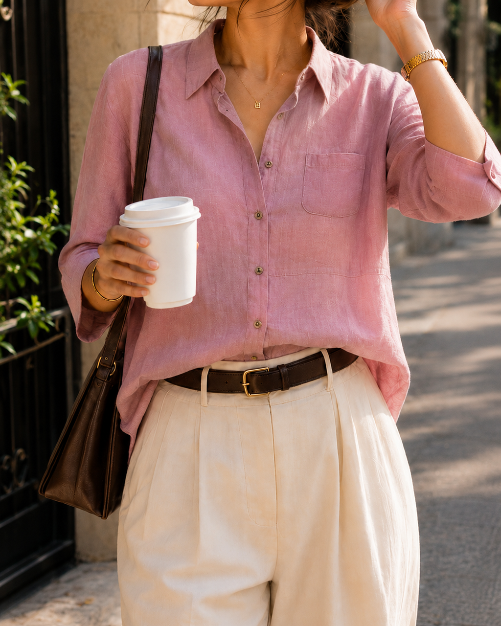 Soft Blush Pink Back Embroidered Linen Shirt