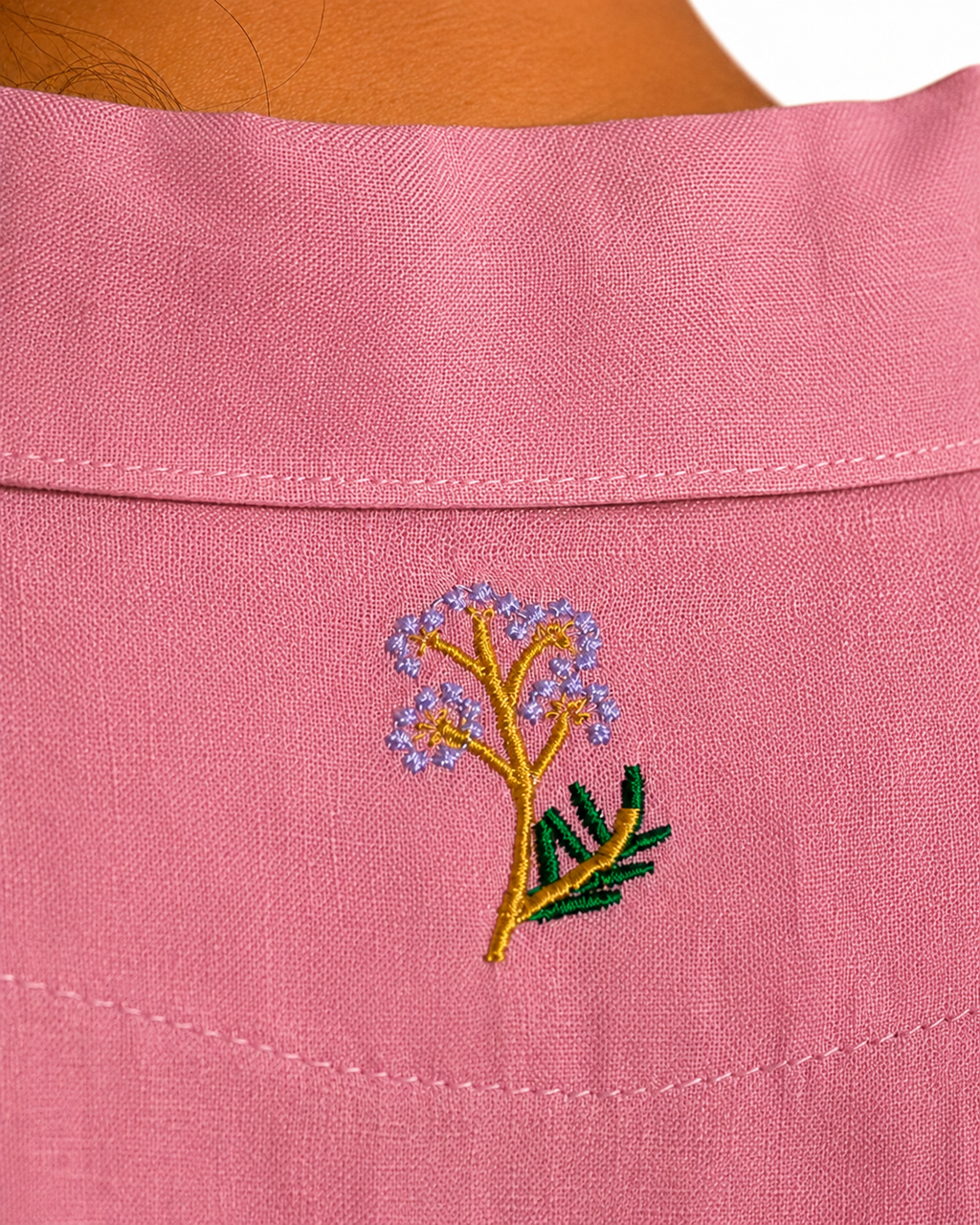 Soft Blush Pink Back Embroidered Linen Shirt