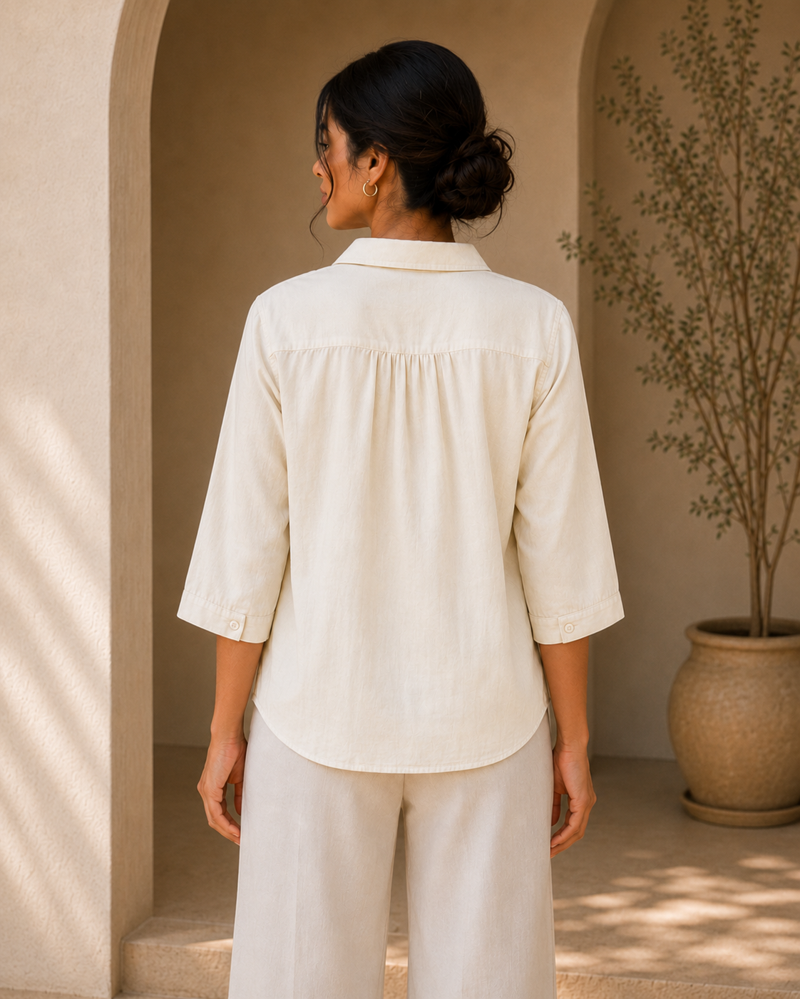 Ivory Floral Embroidered Cotton Shirt