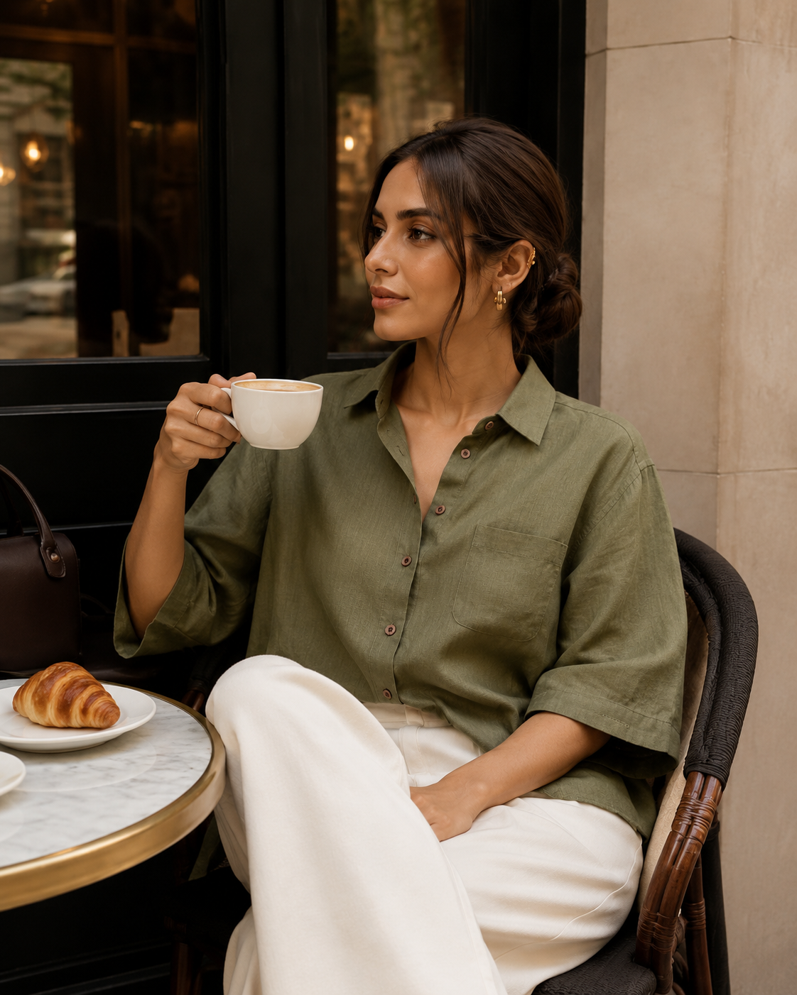 Olive Back Embroidered Linen Shirt