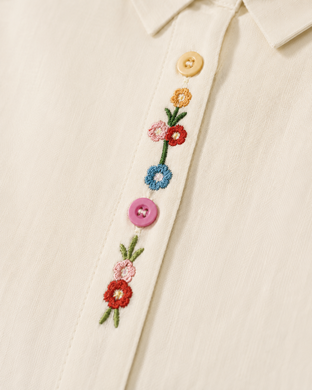 Ivory Wildflower Embroidered Cotton Shirt