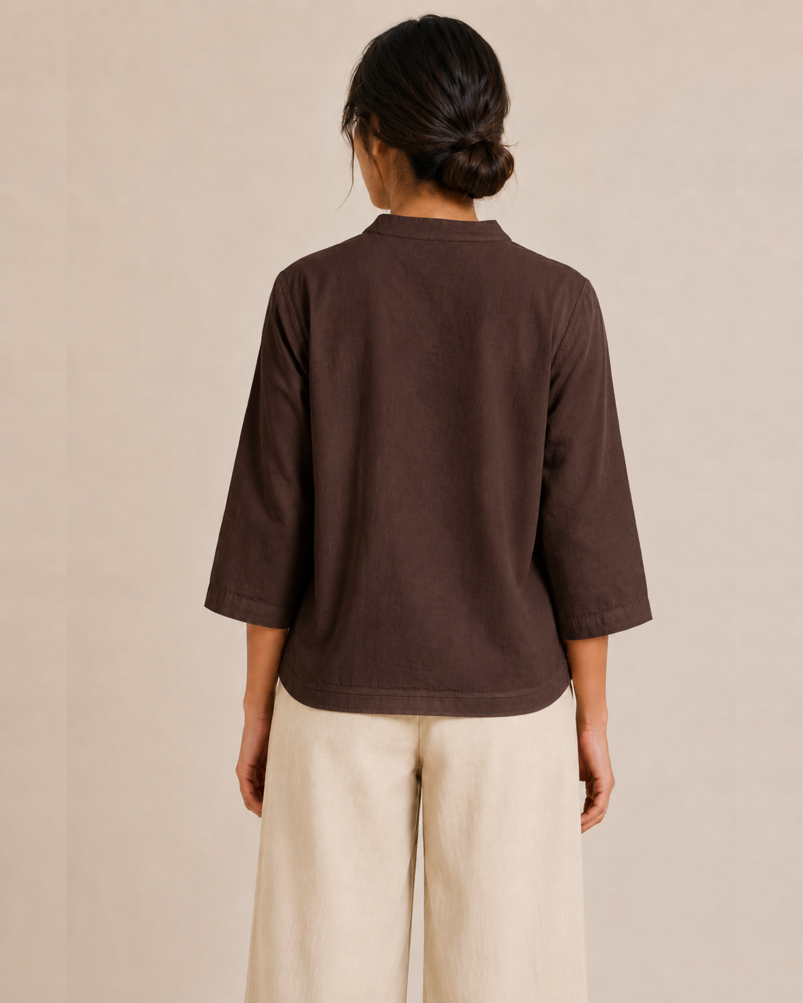 Chocolate Brown Landscape Embroidered Cotton Shirt