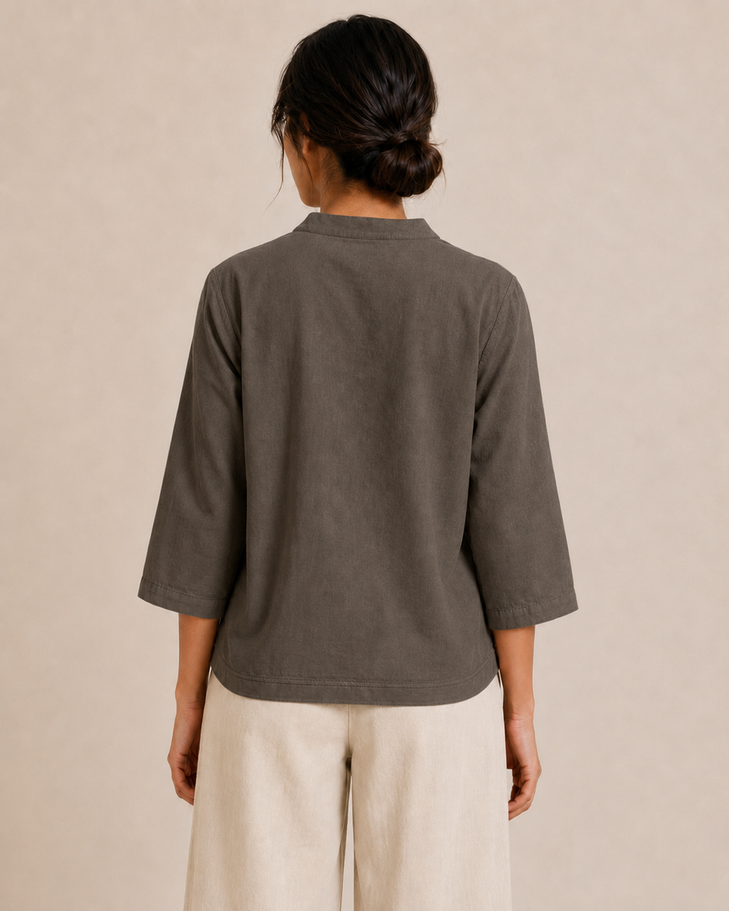 Slate Grey Landscape Embroidered Cotton Shirt
