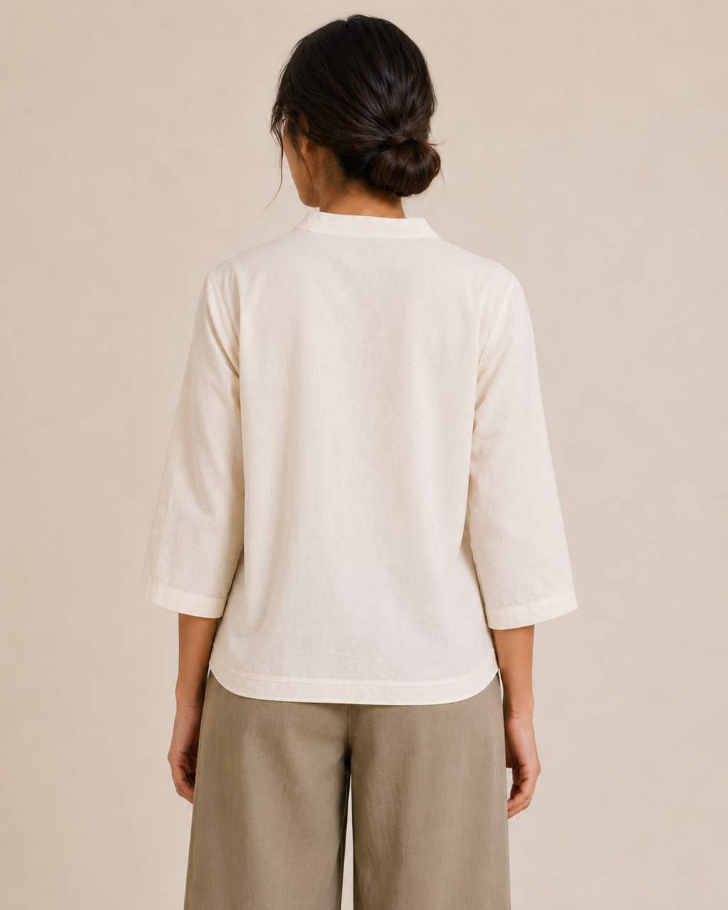 Warm Ivory Landscape Embroidered Cotton Shirt