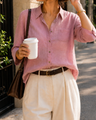 Soft Blush Pink Back Embroidered Linen Shirt