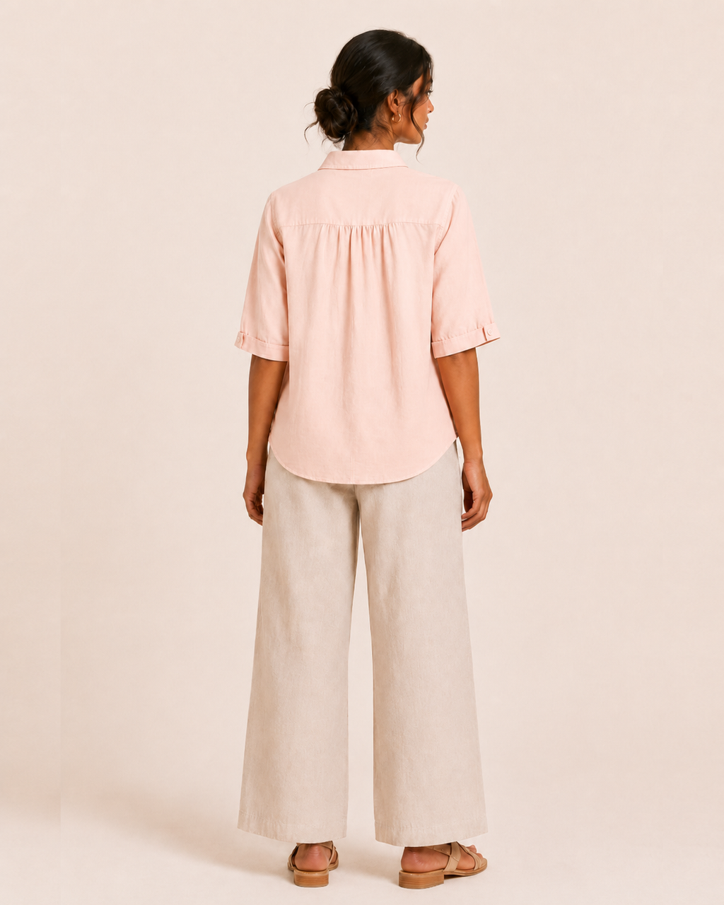 Blush Pink Collar Floral Embroidered Cotton Shirt
